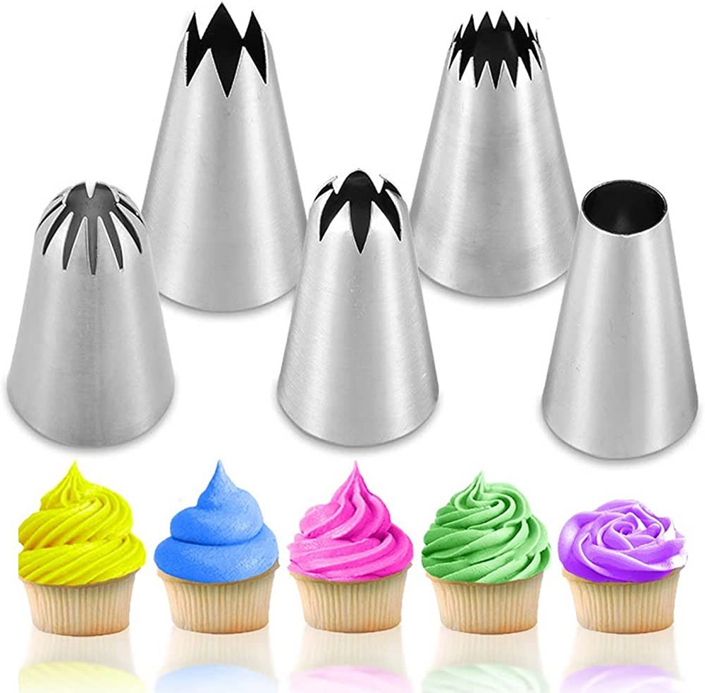 Suuker 5 Pcs/Set Large Piping Tips Set,Stainless Steel Frosting Piping Kit,Pastry Cake Decorating... | Amazon (US)
