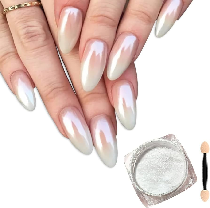 White Pearl Chrome Nail Powder, Pearlescent White Nail Art Jewelry Glitter Powder Symphony Mermai... | Amazon (US)