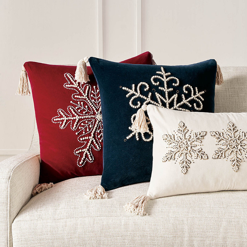 Tasseled Snowflake Pillow Cover - Indigo, 20" x 20" Square Indigo, Individual - Frontgate | Frontgate