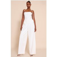 White Woven Tailored Halterneck Jumpsuit | PrettyLittleThing US