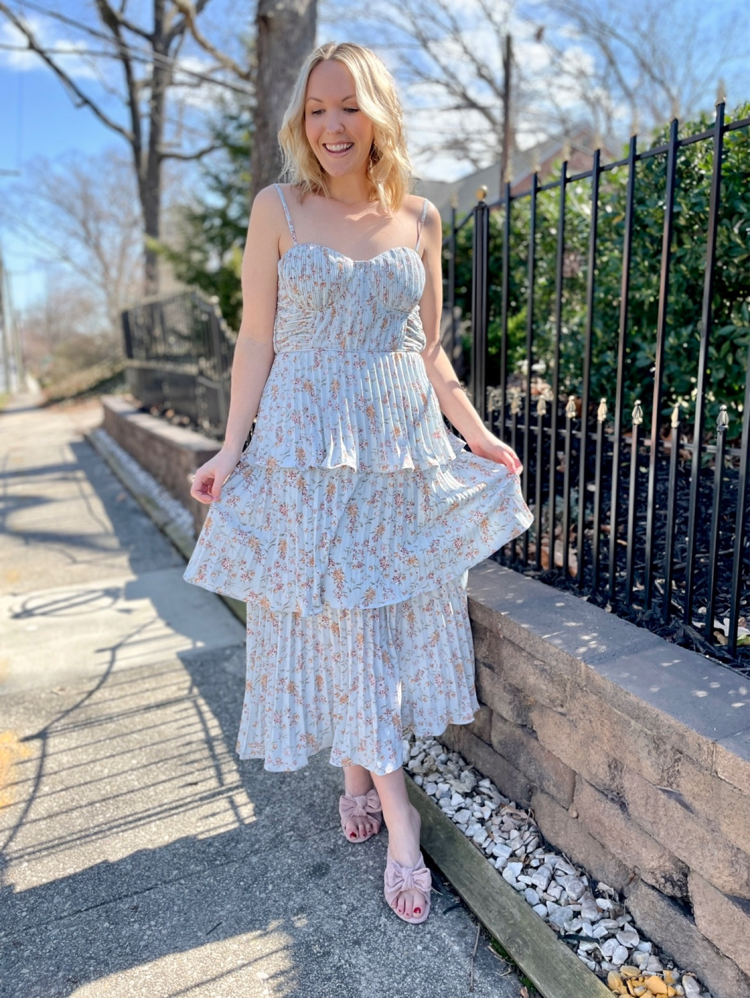 open lace back dress Veda Tiered Layer Midi Dress Floral Blush– Selfie Leslie main image 0