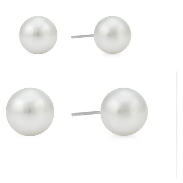 Time and Tru Women's Faux Pearl Stud Earring Set, 2-Piece - Walmart.com | Walmart (US)