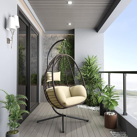 Delnavik Egg Chair with Stand Hammock Chair Wicker Rattan Patio Hanging Egg Chair, Indoor Outdoor... | Amazon (US)