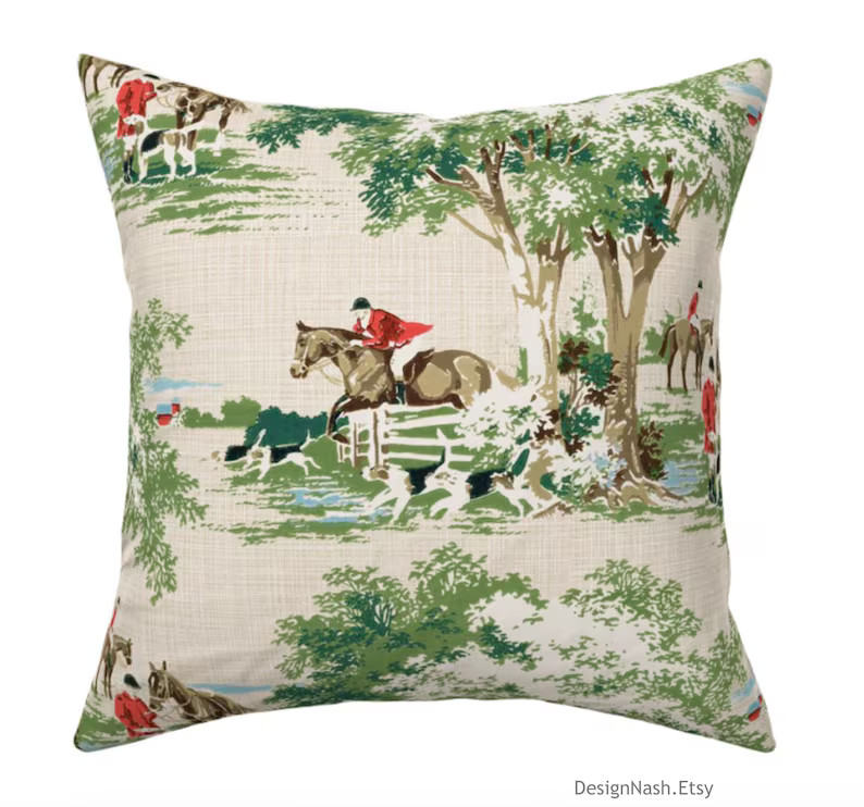 English Hunt Scene Pillow Cover - Etsy | Etsy (US)