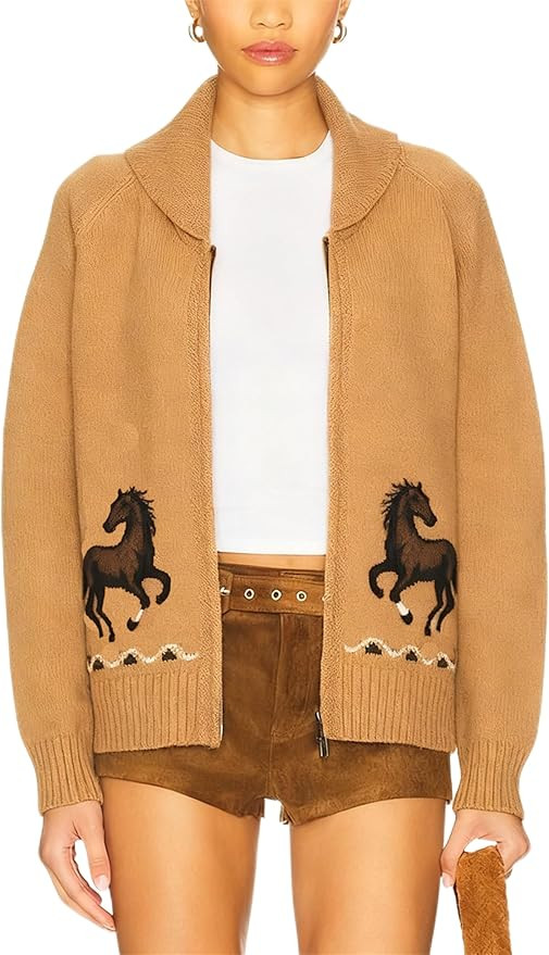 Women Shawl Collar Cardigan Sweater Lobster Print Long Sleeve Button Down Jumper Tops Vintage Chu... | Amazon (US)