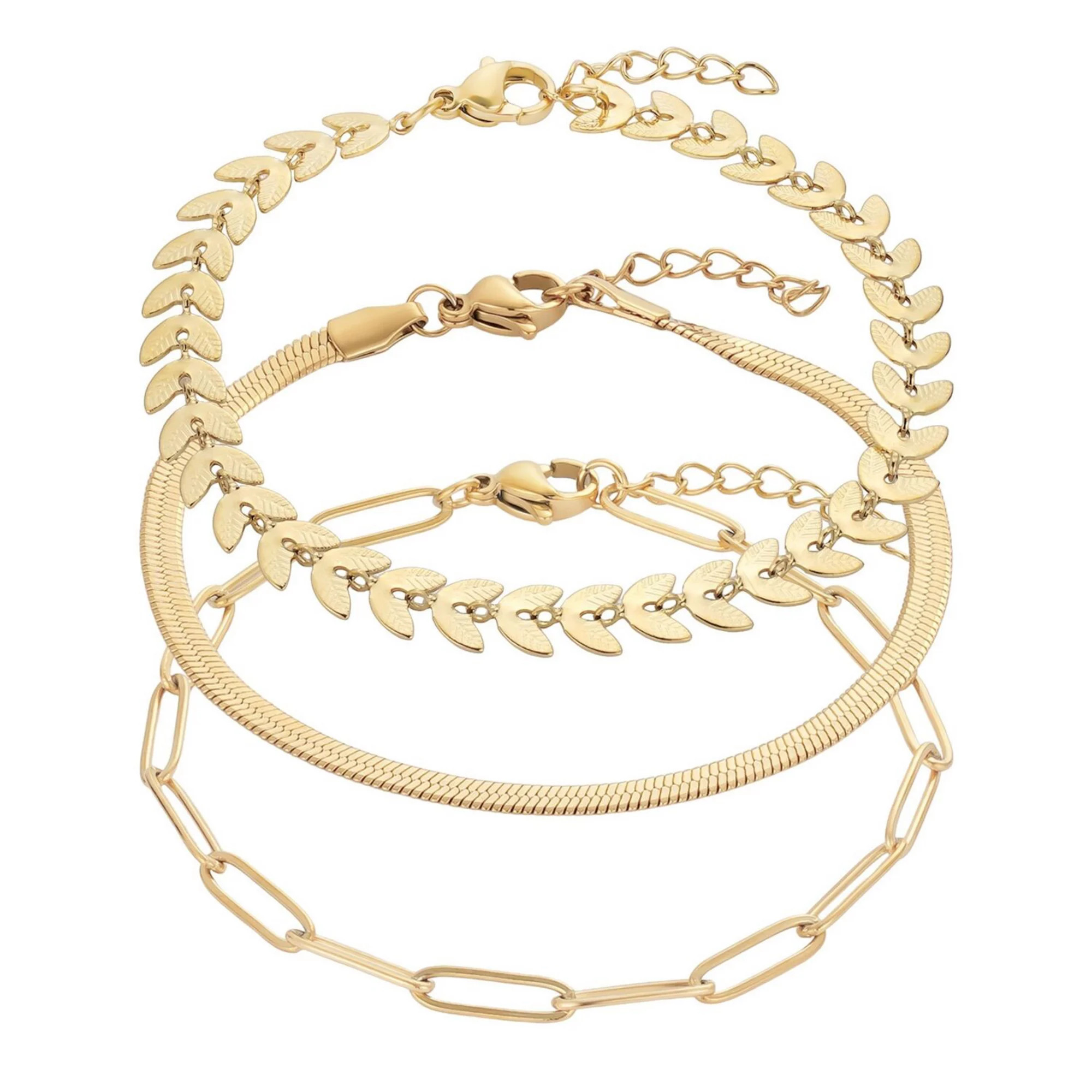 Adornia Tarnish Resistant 18k Gold Flash Plated 3-Piece Adjustable Chain Bracelet Set, Women's, Size: 7-8" ADJ, Gold Tone | Kohl's