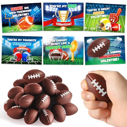 Valentines Day Gifts for Kids, 30 Pack Valentines Cards for Kids Classroom with Mini Football Sports Squeeze Ball Bulk, Valentine Exchange Gift for Boys Girls Toddlers School Class Game Prizes | Amazon (US)