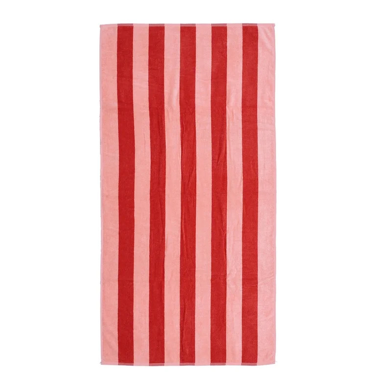 Mainstays Cabana Stripe Beach Towel, 58" x 28", Pink & Red | Walmart (US)