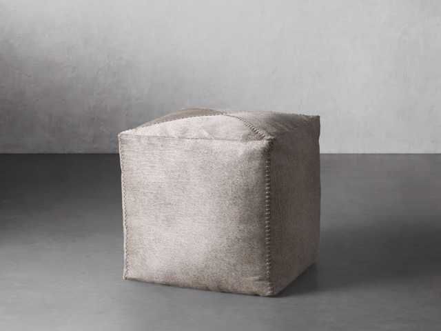 Hide Whipstitch Pouf in Grey | Arhaus