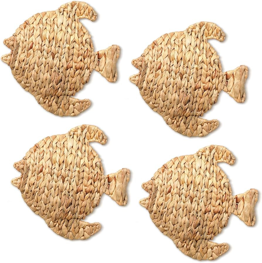 Wesiti 4 Pcs Wicker Fish Wall Decor 12.6 Inch Coastal Fish Hanging Sea Decors Handmade Wicker Bea... | Amazon (US)