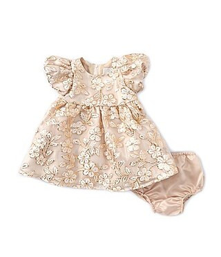 Rare Editions Baby Girls 3-24 Months Puffed-Sleeve Floral-Burnout LurexOrganza Fit-And-Flare Dress - 1 | Dillard's