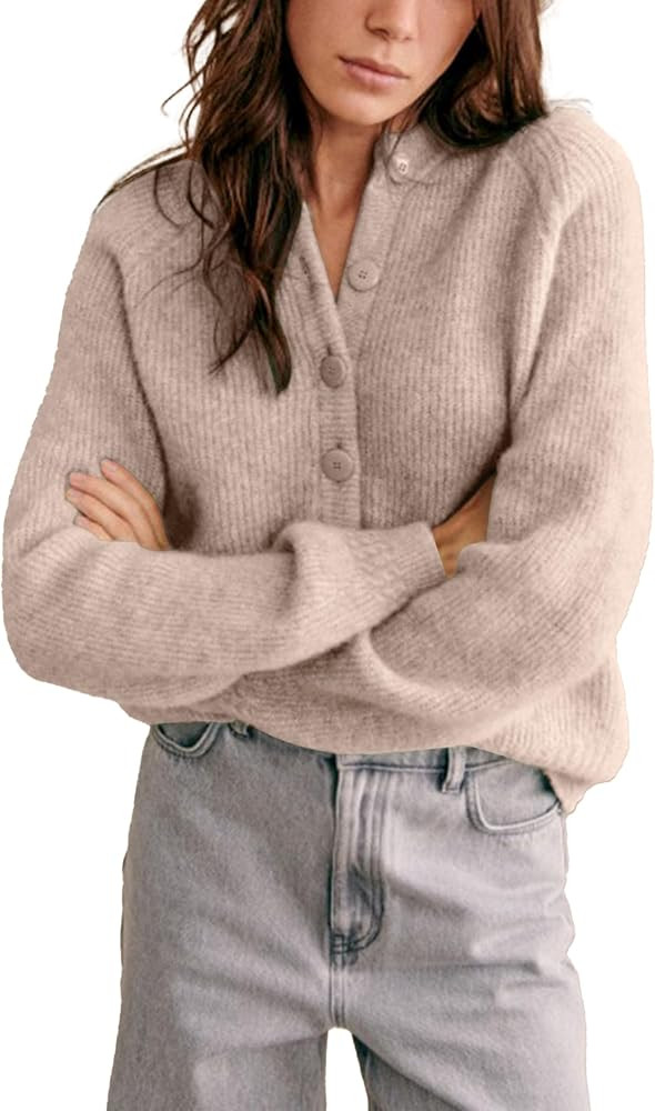 Bianstore Womens Casual Long Sleeve Crewneck Button Down Cardigan Chunky Knit Open Front Sweater ... | Amazon (US)