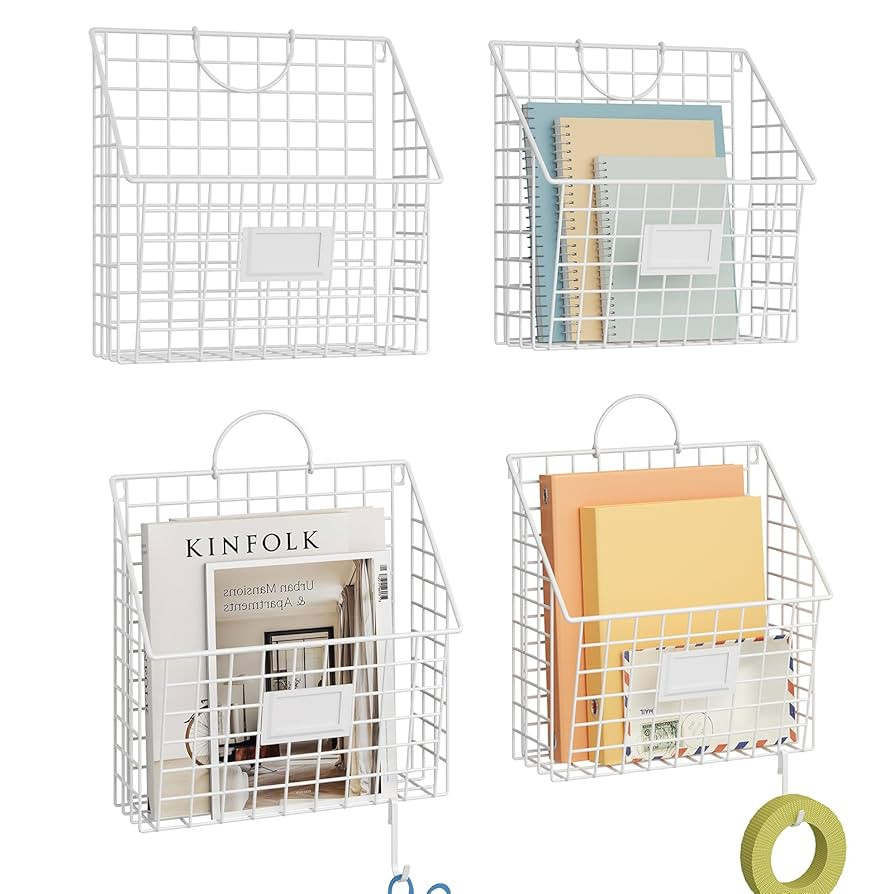 Wall File Organizer Metal Hanging File Organizer,Wall Mount File Holder, Magazine Rack and Mail H... | Amazon (US)