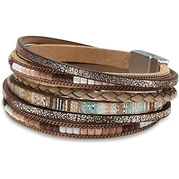 Fesciory Leather Wrap Bracelets for Women, Boho Leopard Multi-Layer Crystal Beads Cuff Bracelet J... | Amazon (US)