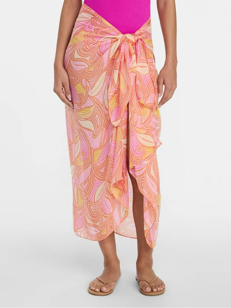 Time and Tru Women's Printed Pareo, One Size, Swirling Paisley Coral Breeze | Walmart (US)
