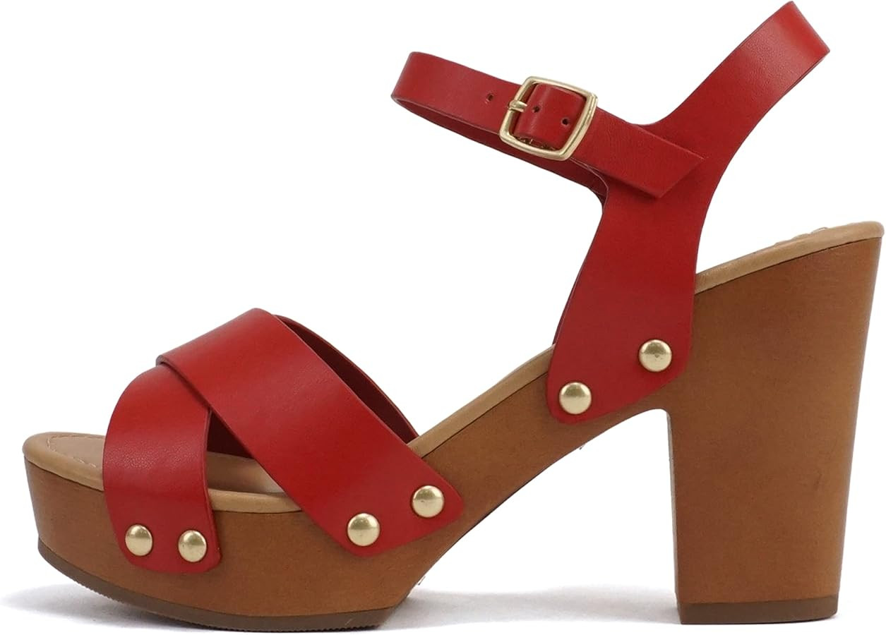 Soda MIGUEL ~ Women Crisscross Band Fashion Chunky Platform Block Mid Heel Sandal with Ankle Stra... | Amazon (US)