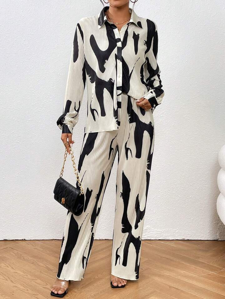 SHEIN Privé Graphic Print Shirt & Pants | SHEIN