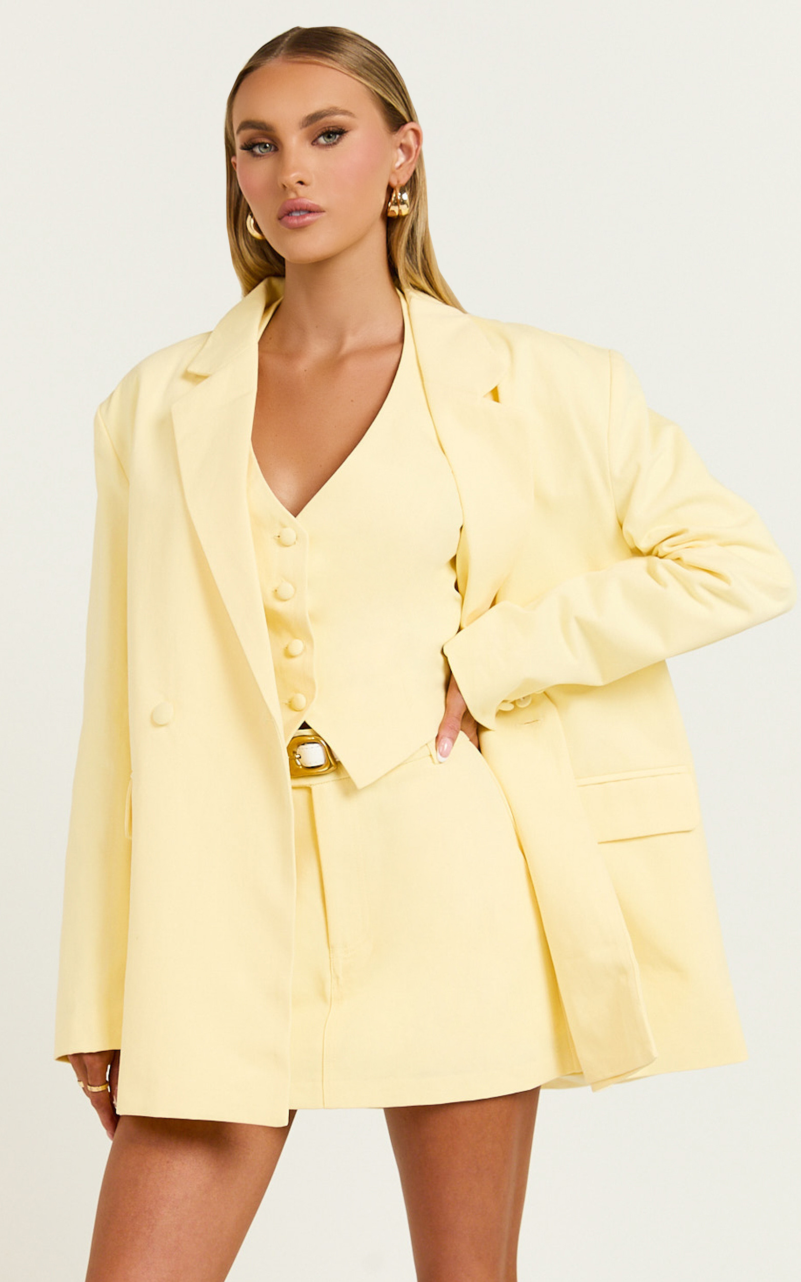 Virginia Jacket - Oversized Double Breasted Blazer in Pastel Yellow | Showpo (ANZ)