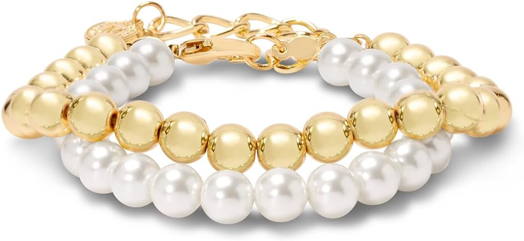 Martha Stewart Two Strand Pearl and Gold Ball Bracelet, 7 Inches For Women | Amazon (US)