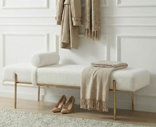 Modern End of Bed Bench, Upholstered Entryway Bench with Detachable Pillow for Living Room, Faux ... | Amazon (US)