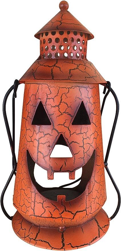 Amazon.com: Halloween Pumpkin Rustic Lantern with Handle, - Metal Jack O Lantern Fall Decoration,... | Amazon (US)