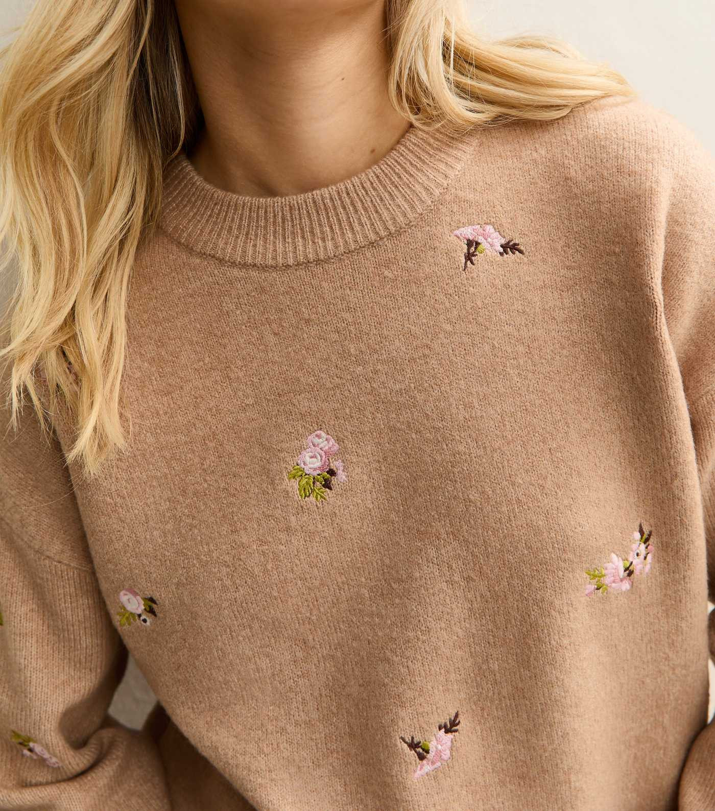 Camel Flower Embroidered Lightweight Jumper | New Look | New Look (UK)
