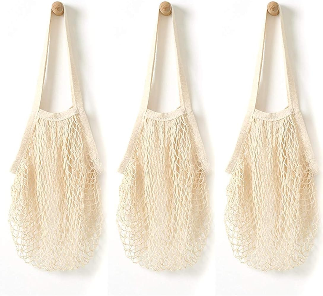Pveath 3 Pack Grocery Mesh Bags Portable/Reusable/Washable Organic Cotton String Shopping Bags Pr... | Amazon (UK)