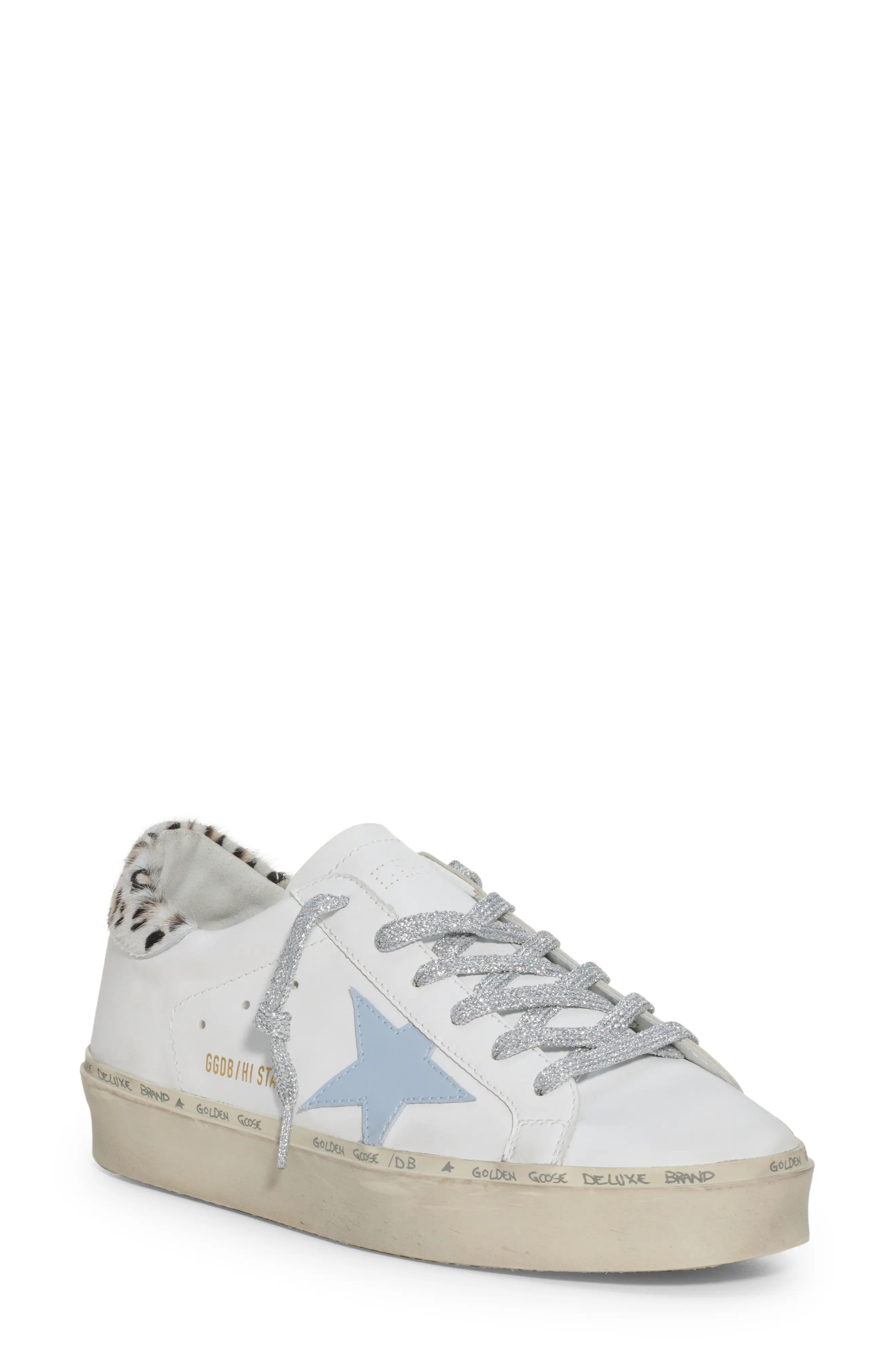 Golden Goose Hi Star Low Top Platform Sneaker in White/Blue/White Black Leo at Nordstrom, Size 9Us | Nordstrom