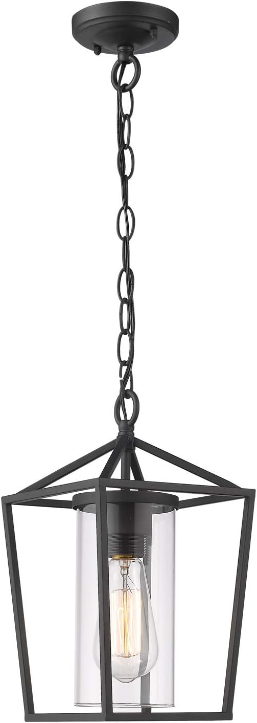 Emliviar Modern Outdoor Pendant Light, 1-Light Outdoor Hanging Lantern Light in Black Finish with... | Amazon (US)