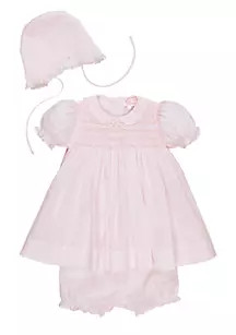 Petit Ami Baby Girls Pink Lace Dress with Hat | Belk