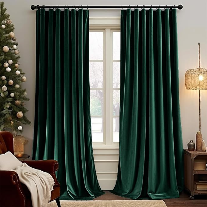 Lazzzy Velvet Blackout Curtains Emerald Green Thermal Insulated Curtains 96 Inches Long Drapes fo... | Amazon (US)