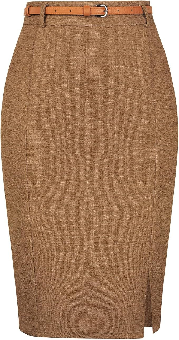 Kate Kasin Women Tweed Pencil Skirt, Knee Length Skirts with Slit | Amazon (US)