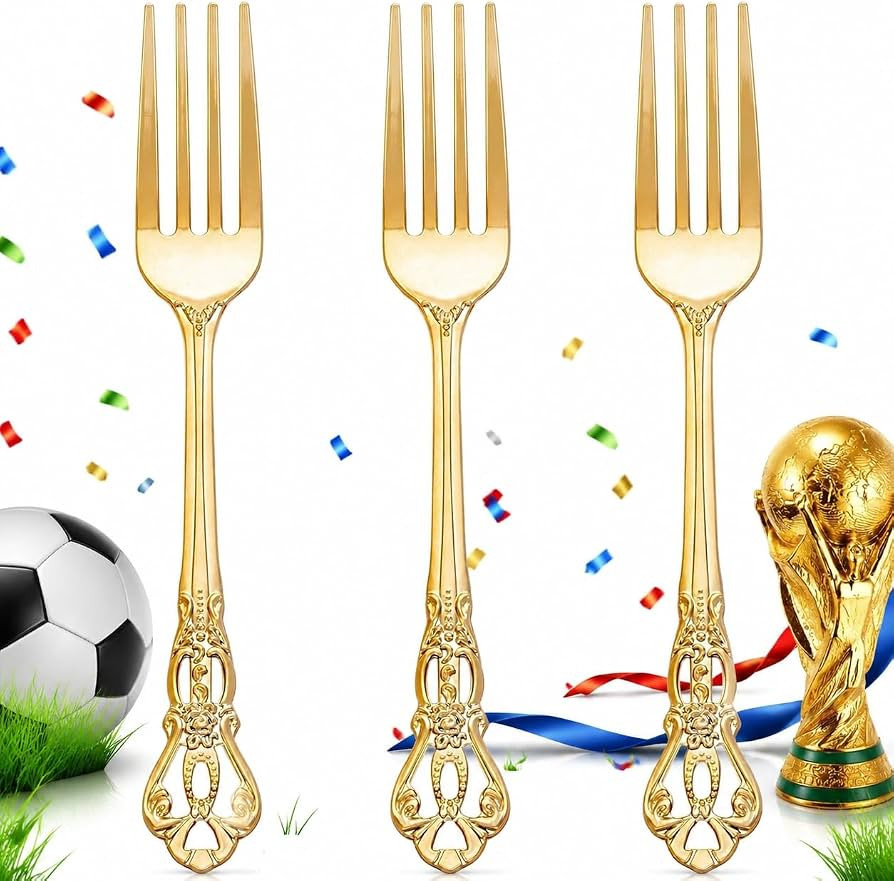 75PCS Gold Plastic Forks - 8.1inch Gold Forks Disposable - Vintage Heavy Duty Dessert Forks - Pre... | Amazon (US)