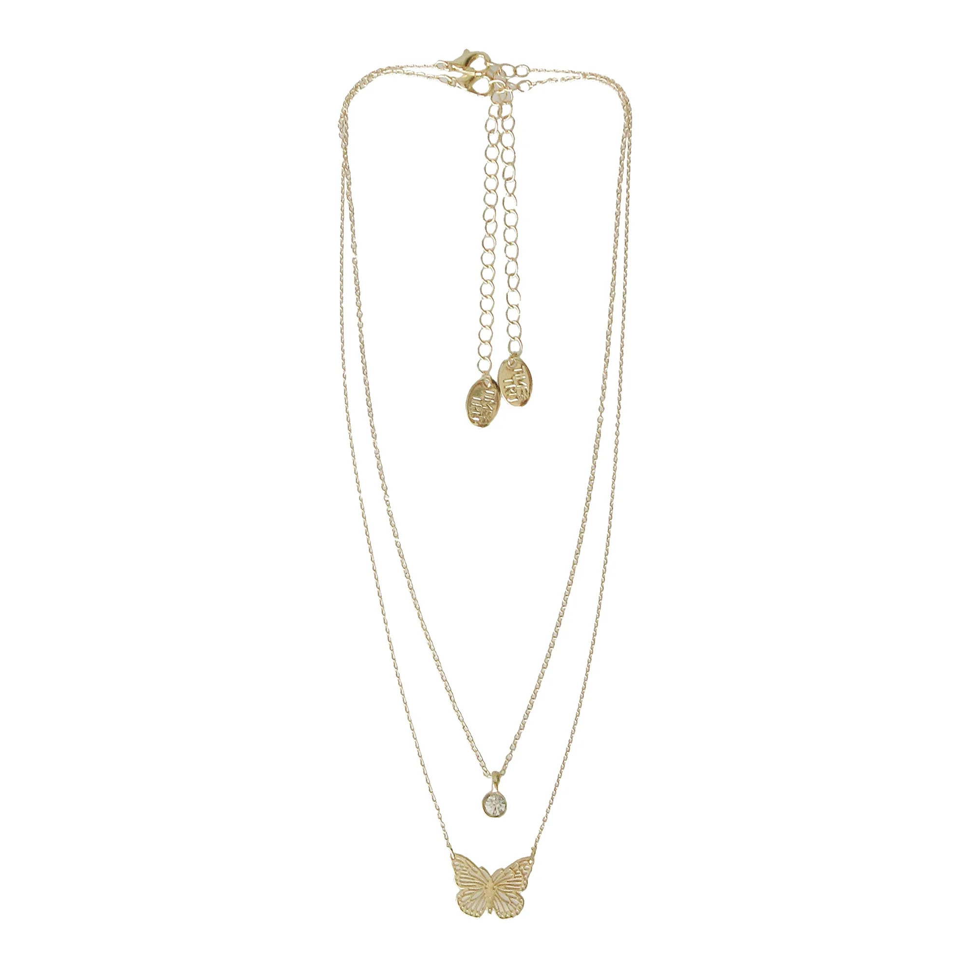 Time and Tru Women's Gold Tone Butterfly and Pendant Necklace Set, 2 Pieces | Walmart (US)