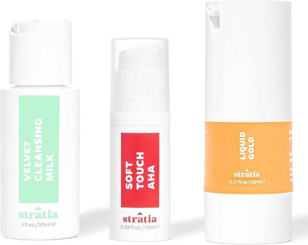 Stratia The Essentials | Travel-Friendly Velvet Cleansing Milk, Soft Touch AHA & Liquid Gold | Cl... | Amazon (US)