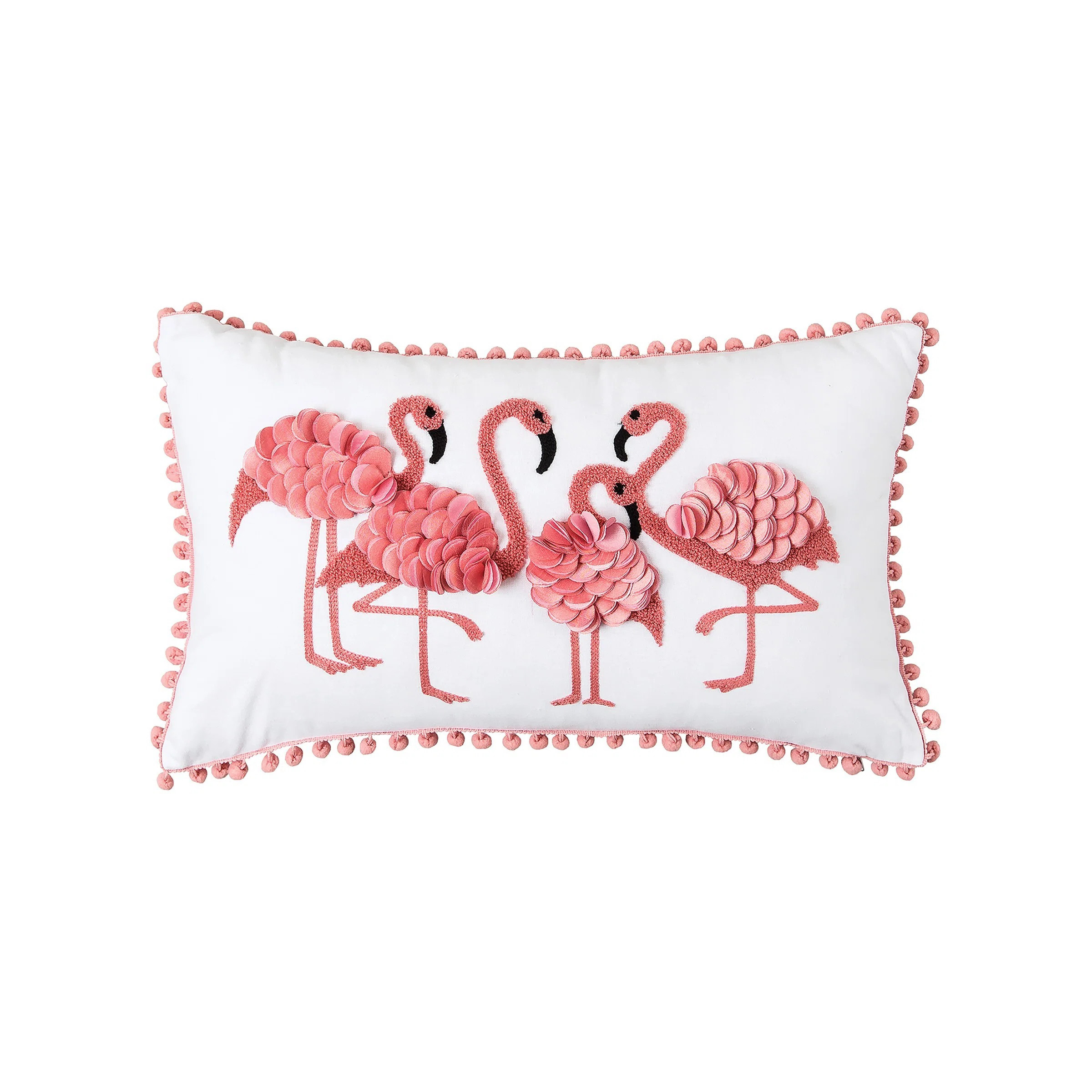 Flamingo Friends Dimensional Throw Pillow with Pom Poms | Wayfair North America