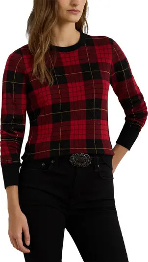 Plaid Crewneck Cotton Blend Sweater | Nordstrom