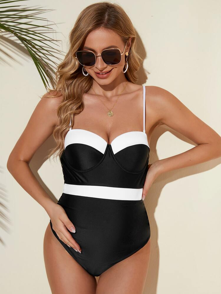 Maternity Colorblock Push Up One Piece Swimsuit | SHEIN