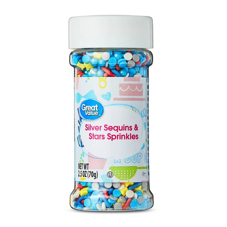 Great Value Silver Sequins & Stars Sprinkles, 2.5 oz | Walmart (US)