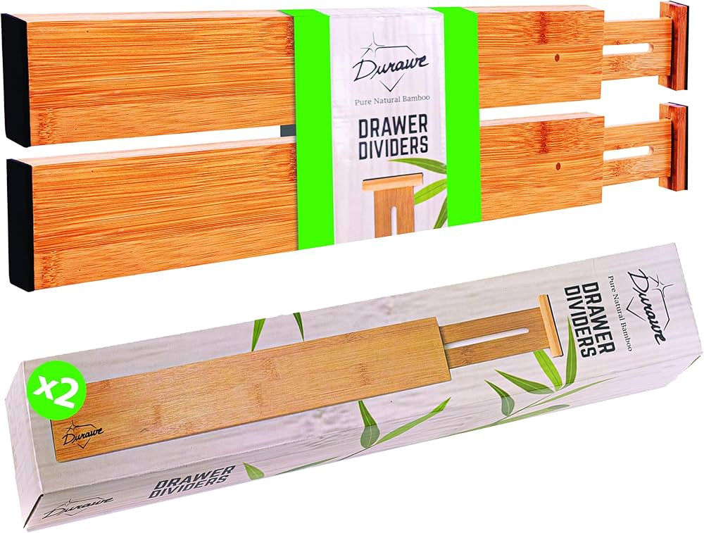Bamboo Drawer Dividers Organizers 2-pack (18"-21.5") Adjustable Spring Loaded Drawer Divider Expa... | Amazon (US)