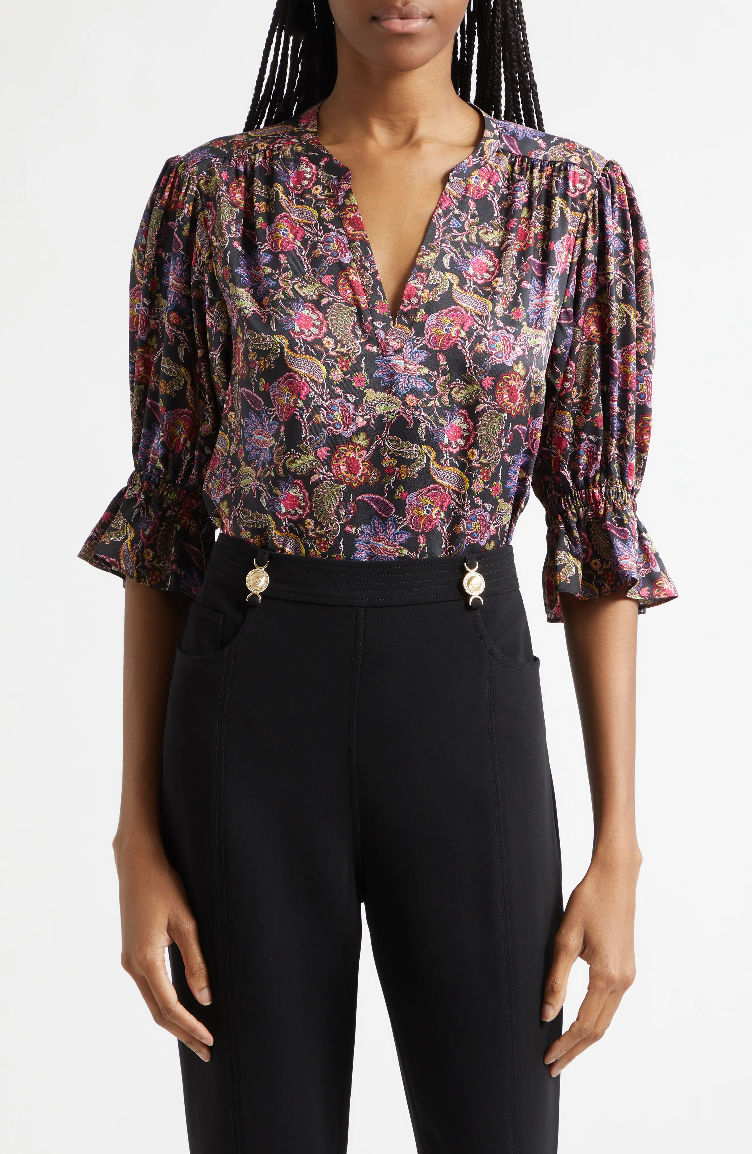 Paisley Eclipse Print Split Neck Top (Women) | Nordstrom | Nordstrom
