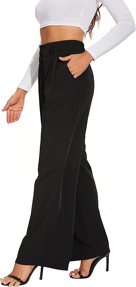 Women's Wide Leg Pants High Elastic Waisted in The Back Business Work Trousers Long Straight Suit... | Amazon (US)