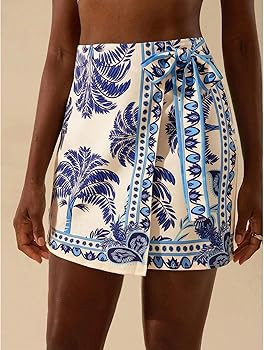 Womens Wrap Mini Skirt Boho Floral Printed Knot Side High Waist A Line Casual Summer Beach Short ... | Amazon (US)