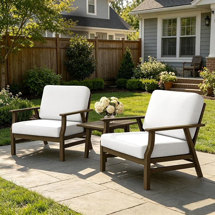 Pia Ricoo Outdoor Patio Furniture Set, 3-Piece Wood Bistro Set, Outdoor Patio Chairs with Thick C... | Amazon (US)