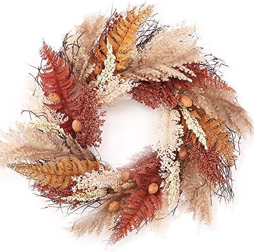 Umart 24 Inch Fall Door Wreath, Pampas Leaves Pepper Berry Fall Wreath, Autumn Wreath for Front D... | Amazon (US)