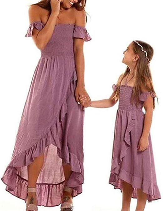 Mom Daughter Matching Dresses Off Shoulder Maxi Ruffle Backless Matching Outfit | Amazon (US)