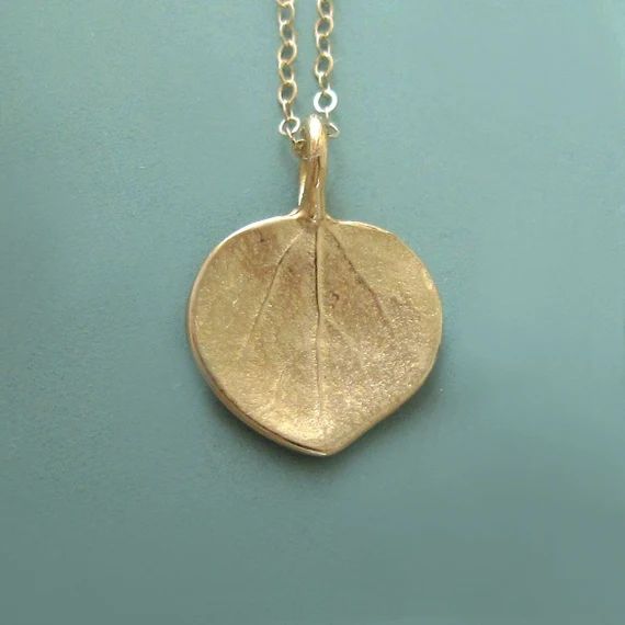 14k Gold Leaf Necklace Tiny Aspen Leaf | Etsy (US)