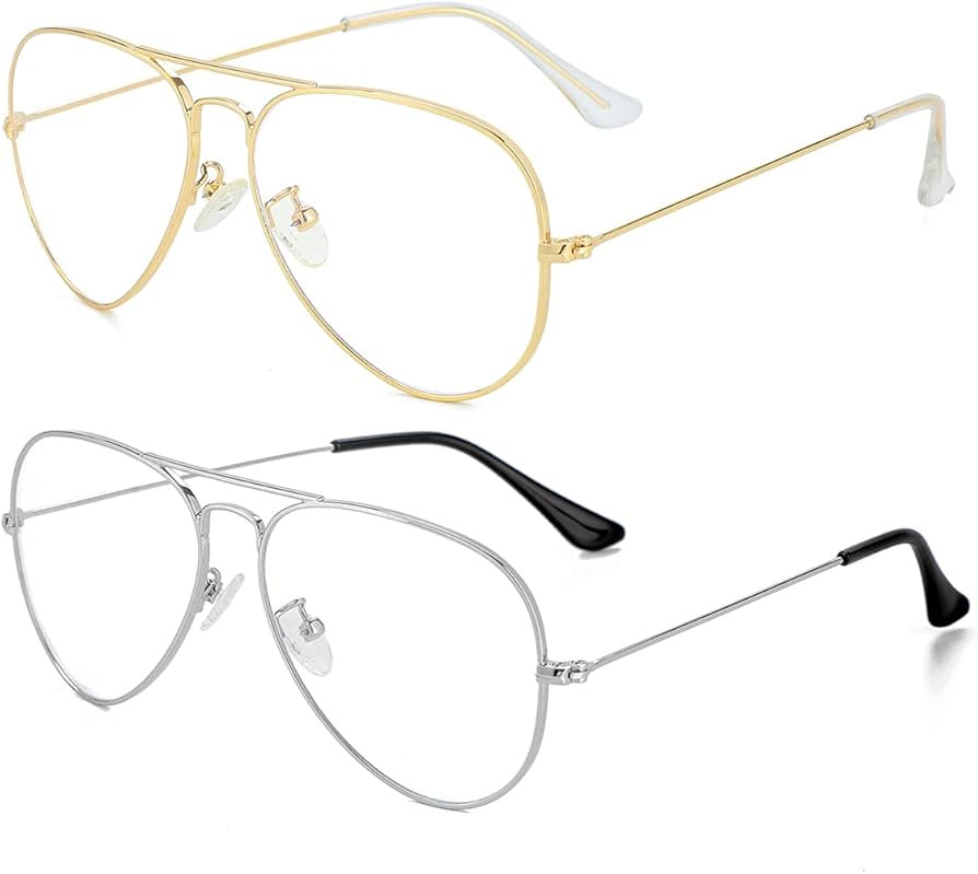 Gleyemor Classic Aviator Blue Light Glasses for Women Men, Metal Frame Clear Lens Glasses (Gold +... | Amazon (US)