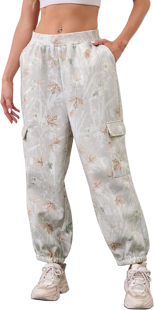 Womens Camo Cargo Sweatpants Baggy High Waisted Fleece Joggers Casual Sweat Pants with Pockets | Amazon (US)