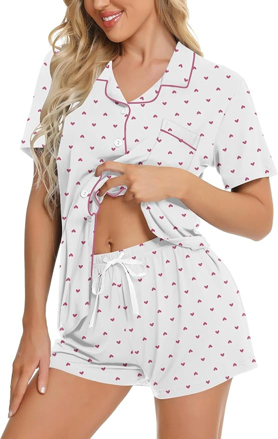 SWOMOG Womens Button Down Pajamas Set Short Sleeve Sleepwear Bride Soft Pj Lounge Sets XS-3XL | Amazon (US)